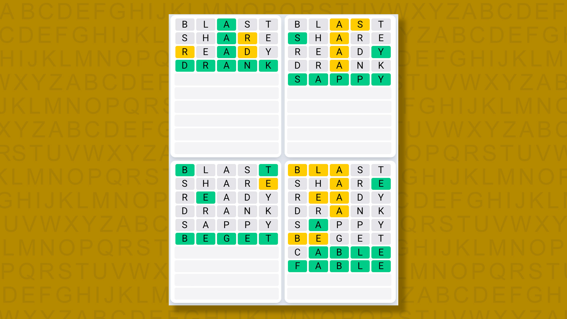Quordle Daily Sequence answers for game 1362 on a yellow background