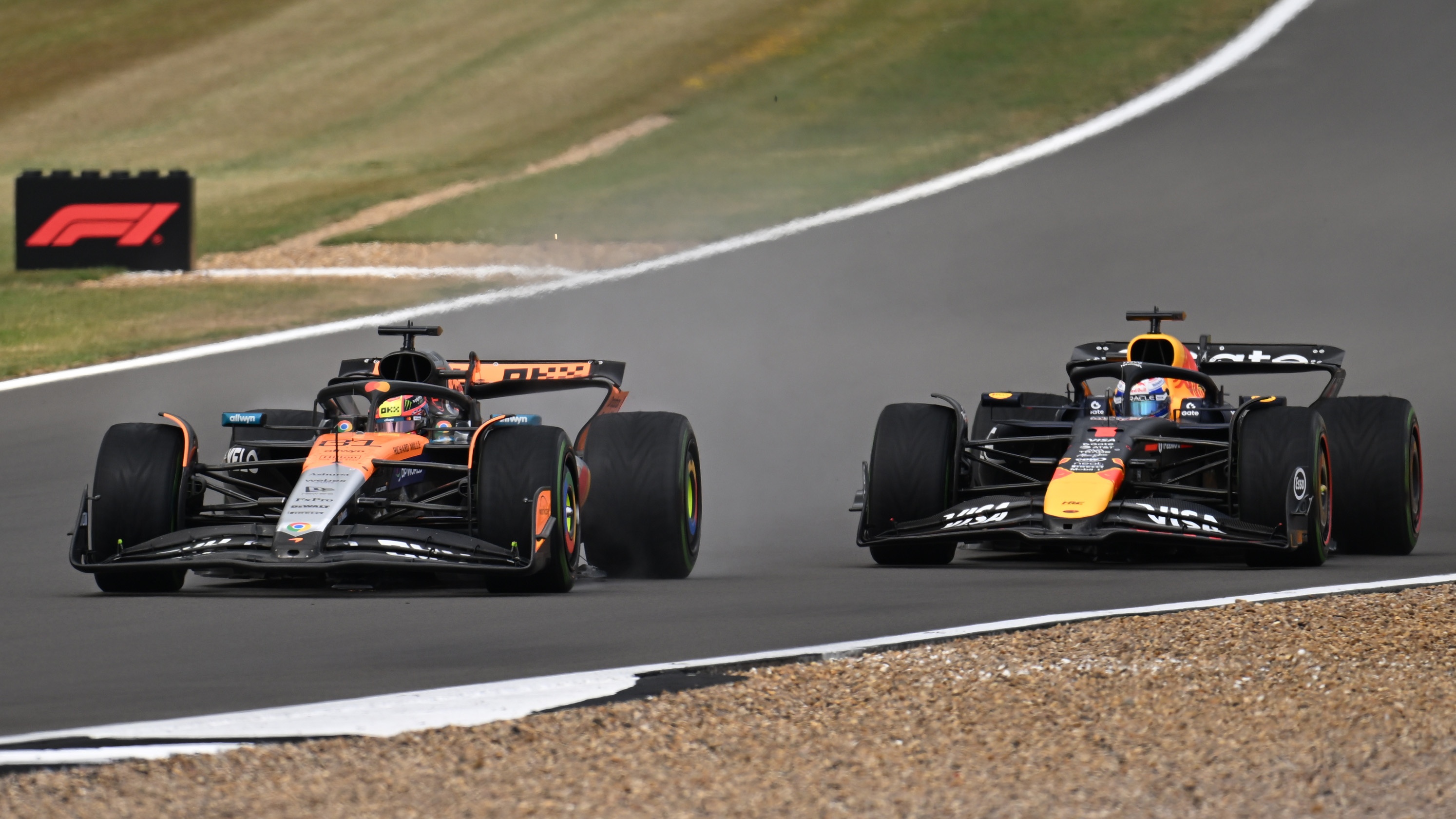 Oscar Piastri and Max Verstappen drive at Silverstone