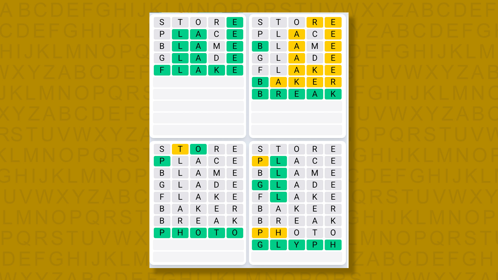Quordle Daily Sequence answers for game 1363 on a yellow background