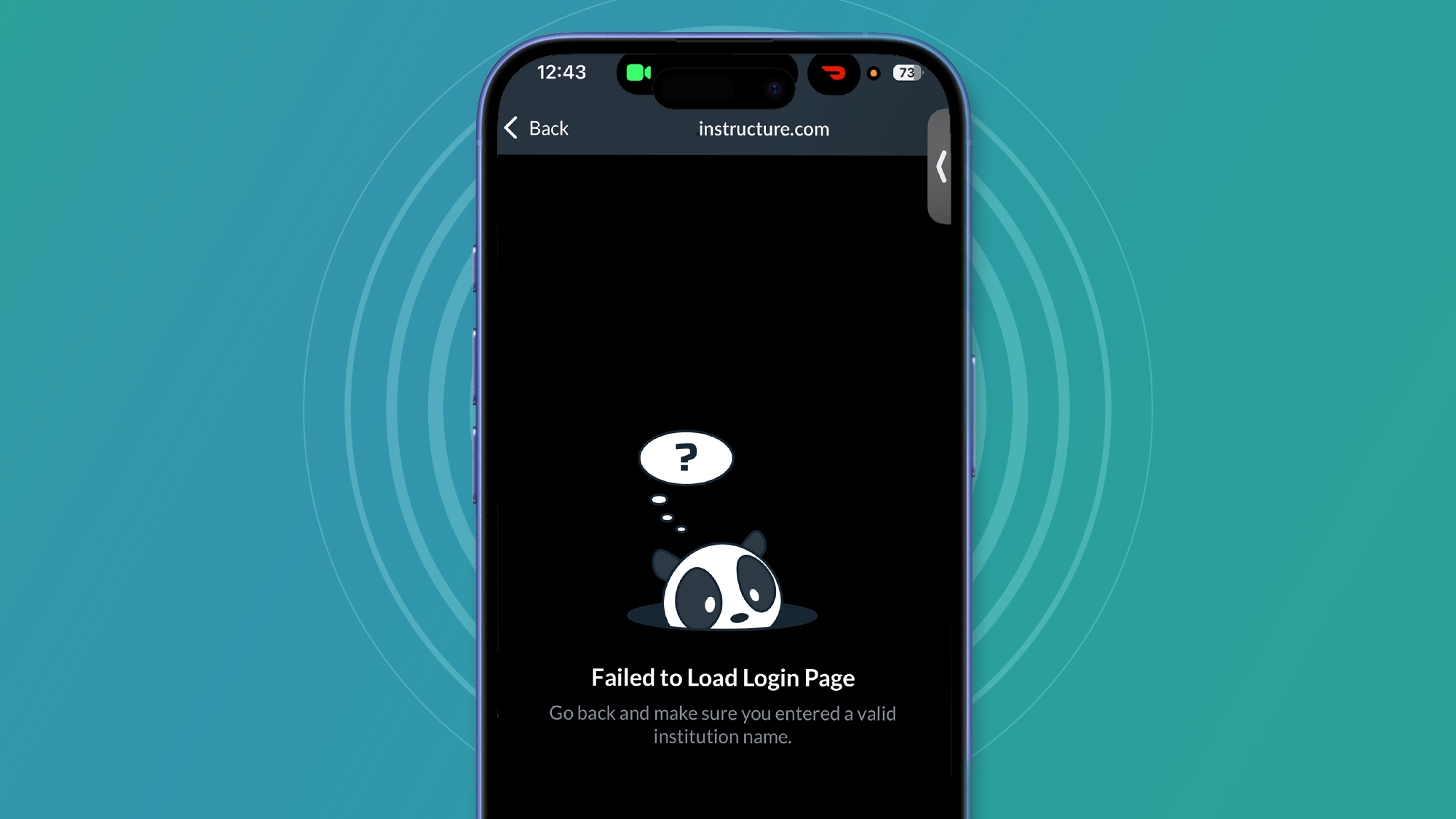 A phone screen showing a problem with the Canvas app