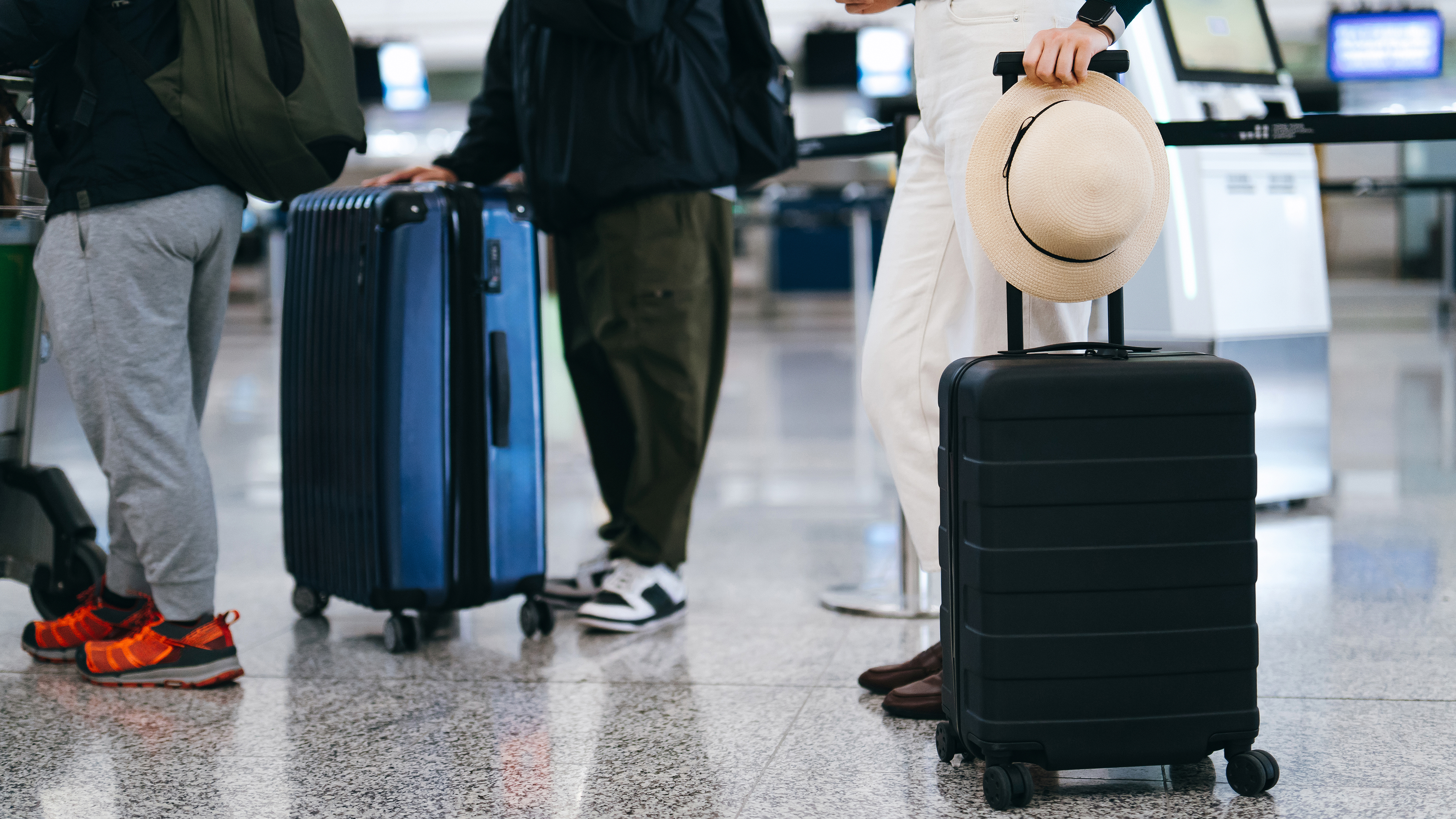 A queue at check-in at the airport