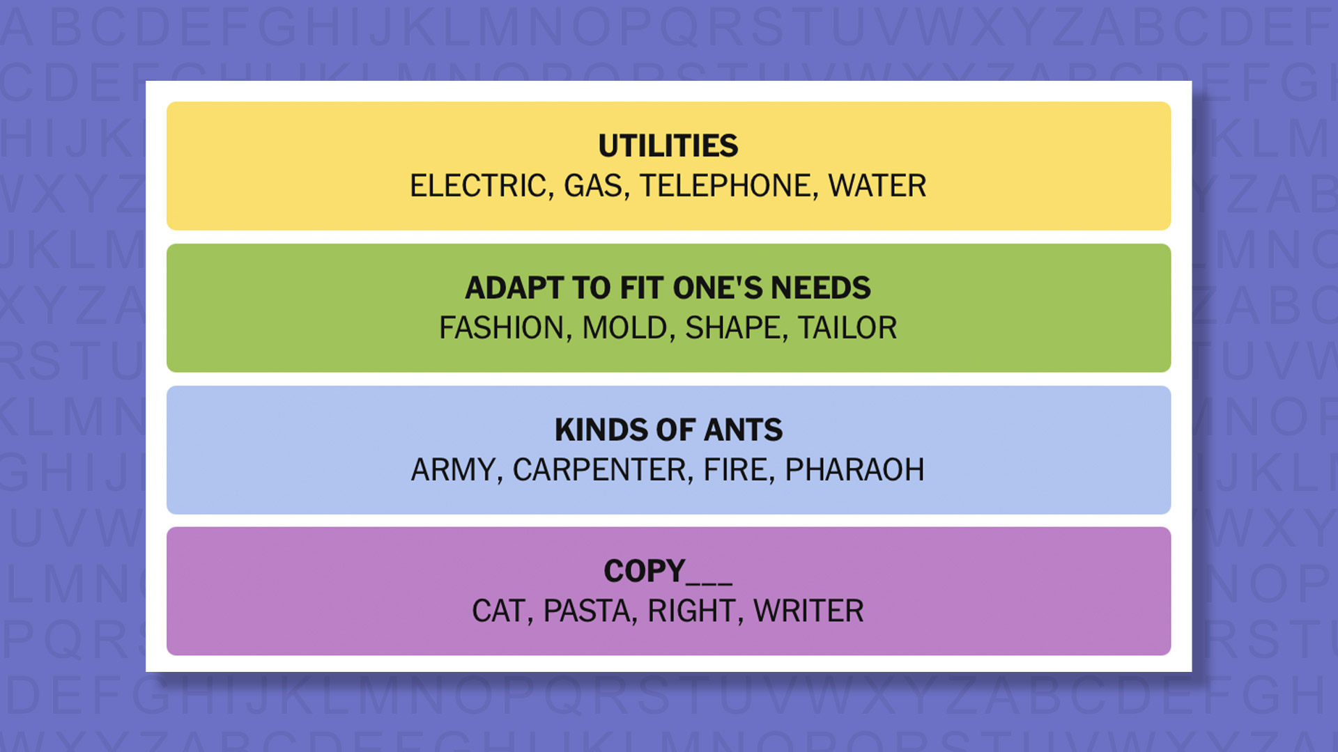 NYT Connections answers for game 864 on a purple background