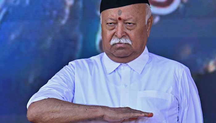 Rashtriya Swayamsevak Sangh (RSS) chief Mohan Bhagwat attends the centenary celebrations of the Hindu nationalist organization at the Reshimbagh Ground in Nagpur on October 2, 2025. — AFP