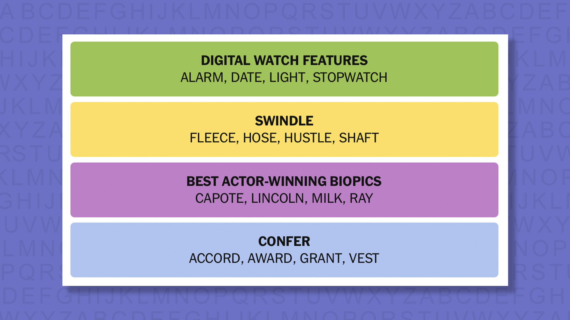 NYT Connections answers for game 867 on a purple background