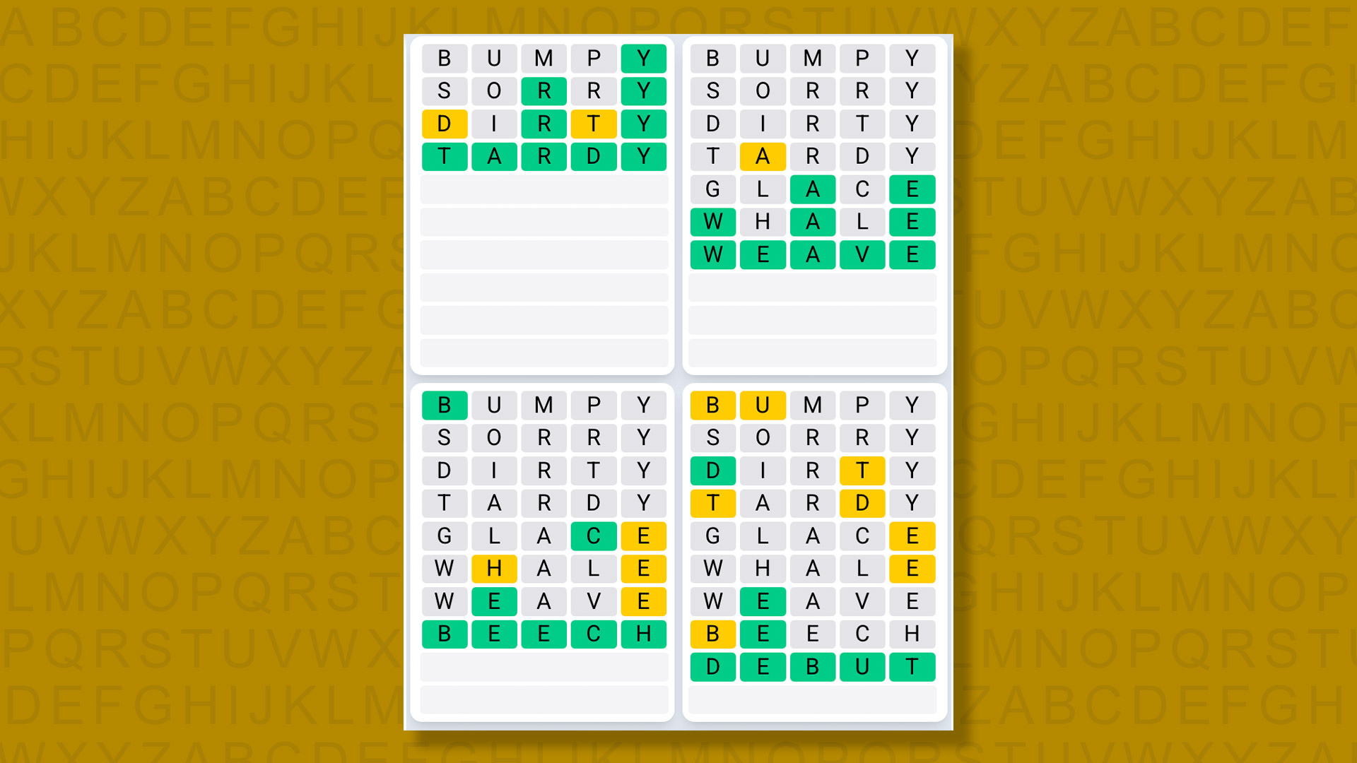 Quordle Daily Sequence answers for game 1370 on a yellow background