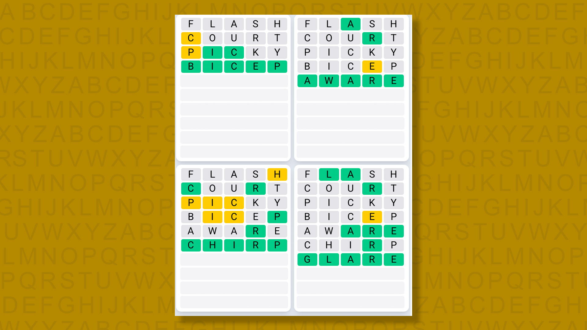 Quordle Daily Sequence answers for game 1371 on a yellow background