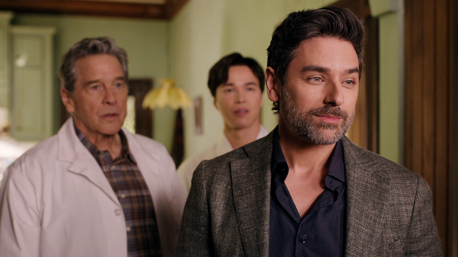 Cameron, Denny and Doc look shocked in Virgin River