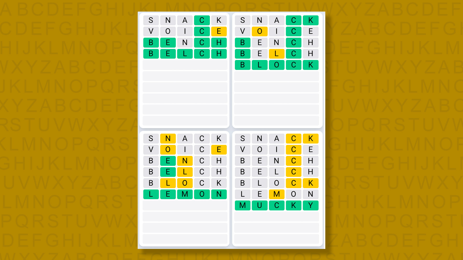 Quordle Daily Sequence answers for game 1372 on a yellow background