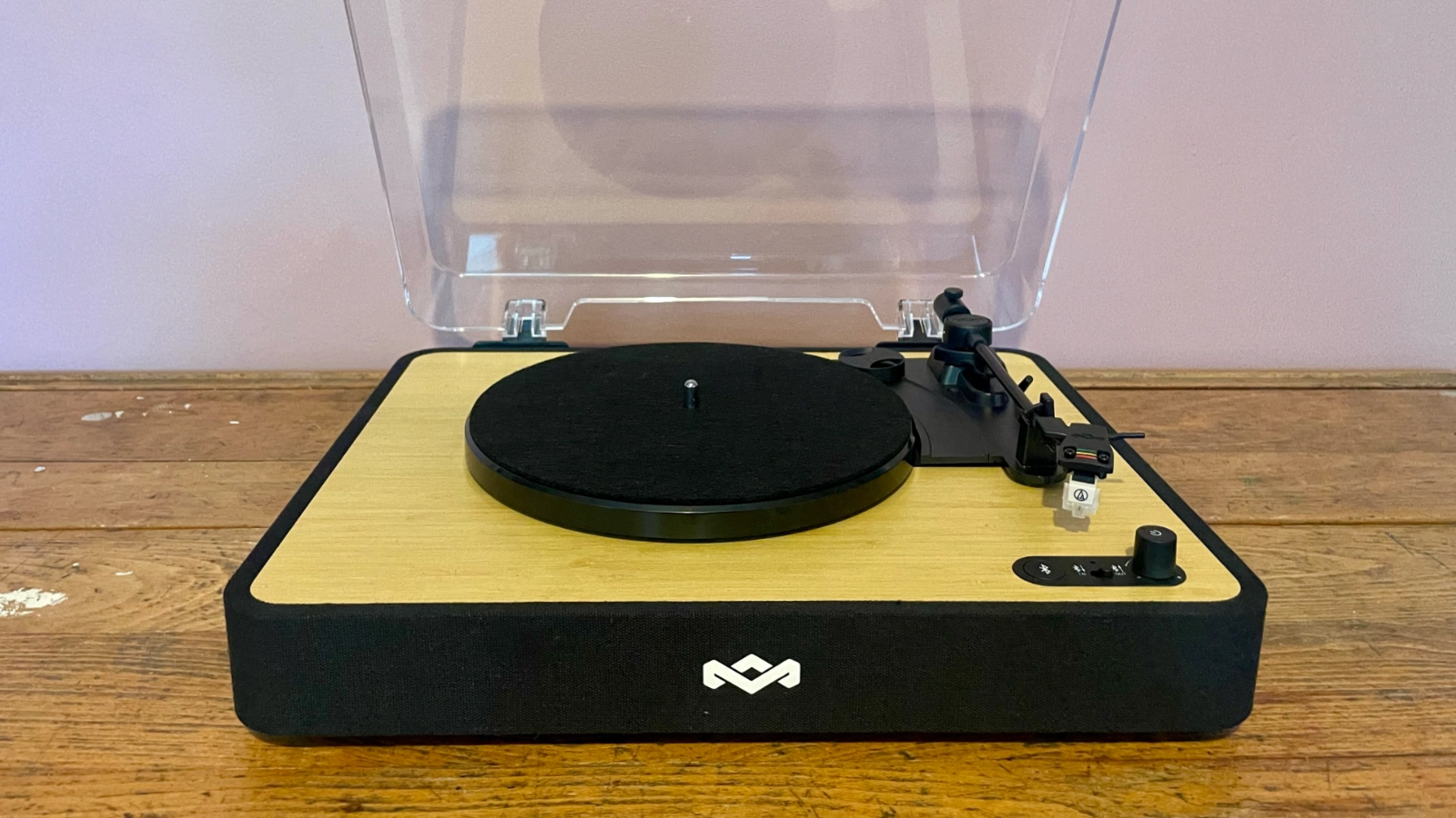 House of Marley Revolution turntable on a wooden table or unit
