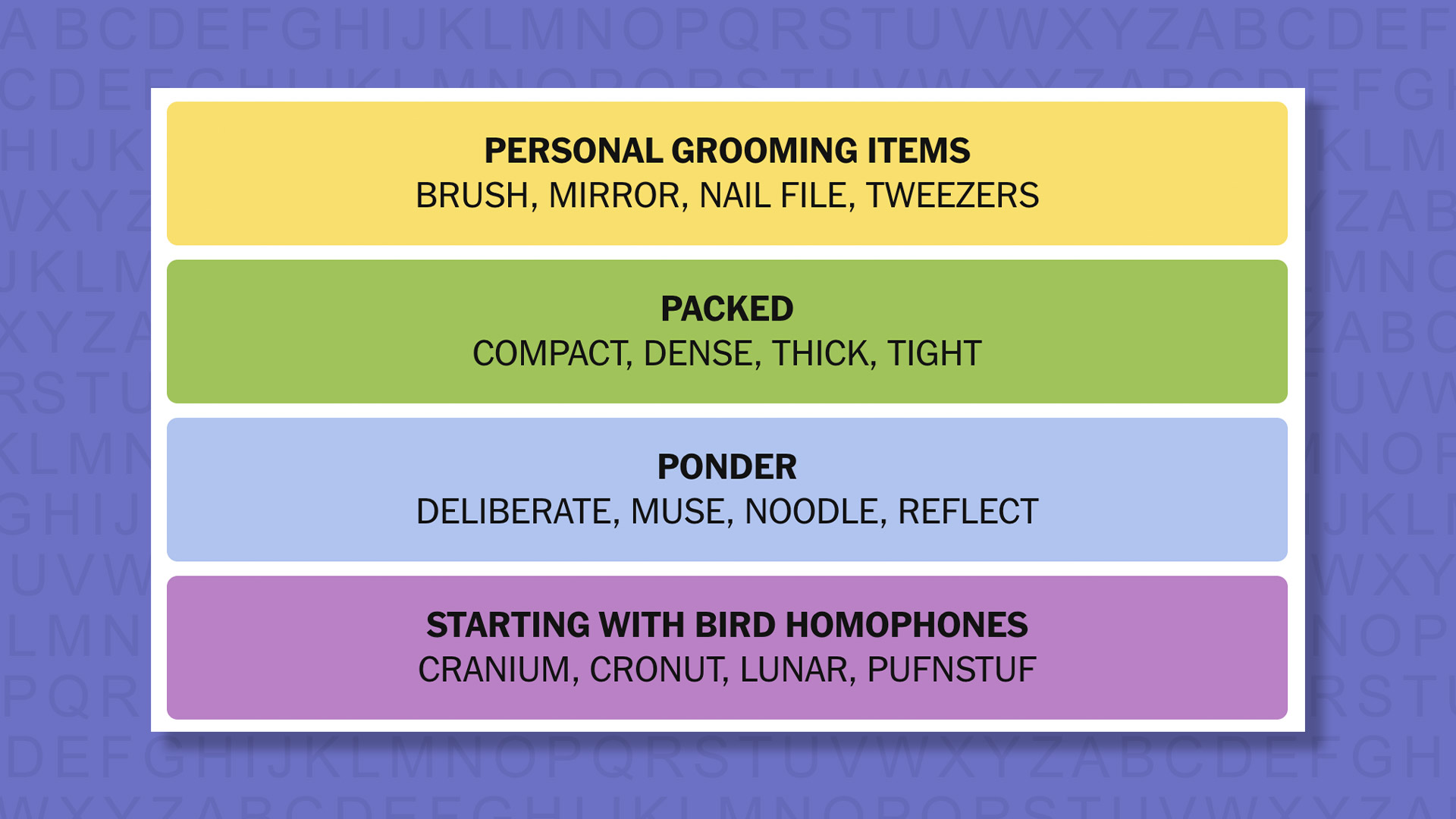 NYT Connections answers for game 882 on a purple background