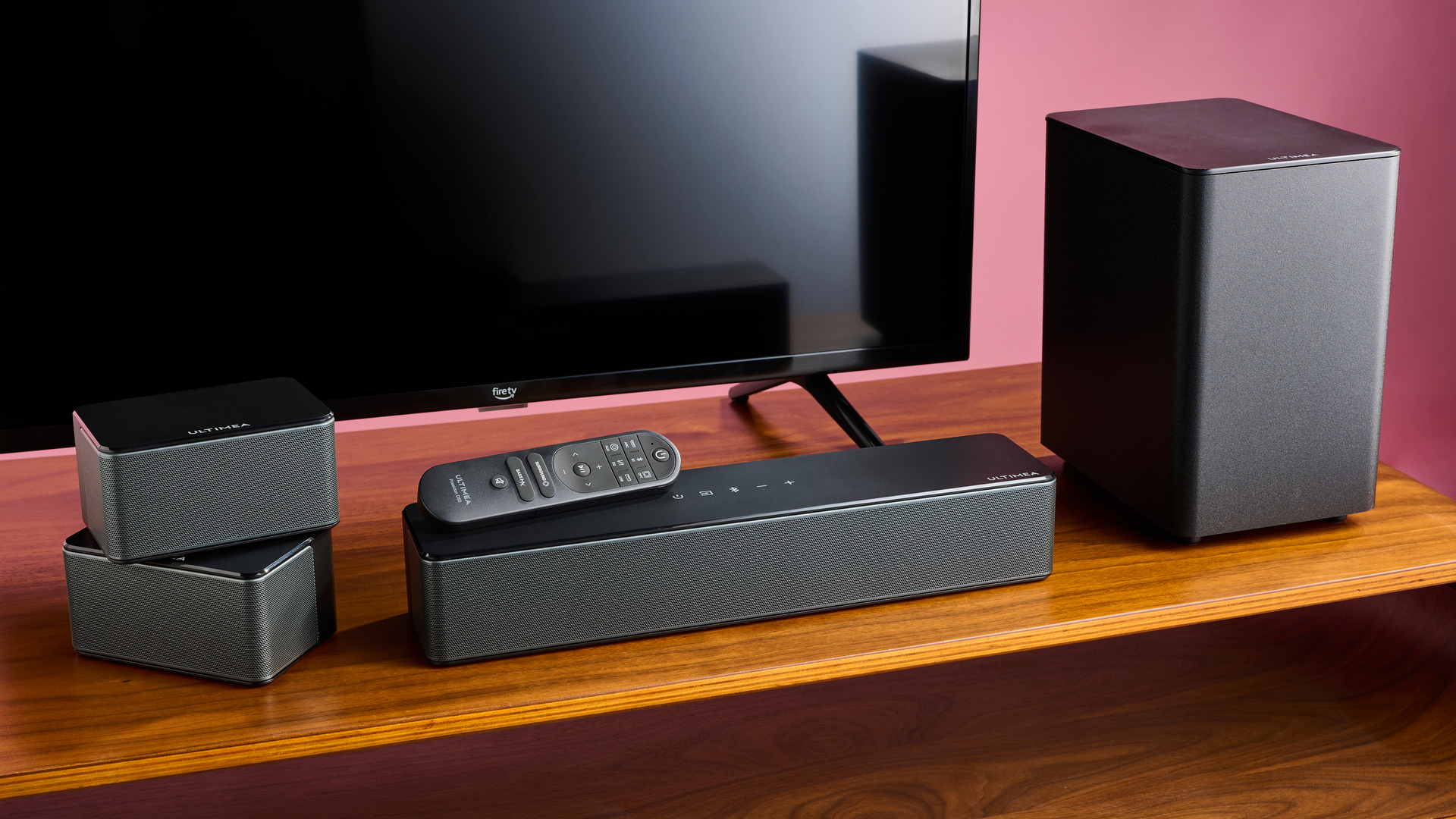 Ultimea Poseidon D50 sound system together with Amazon Fire TV