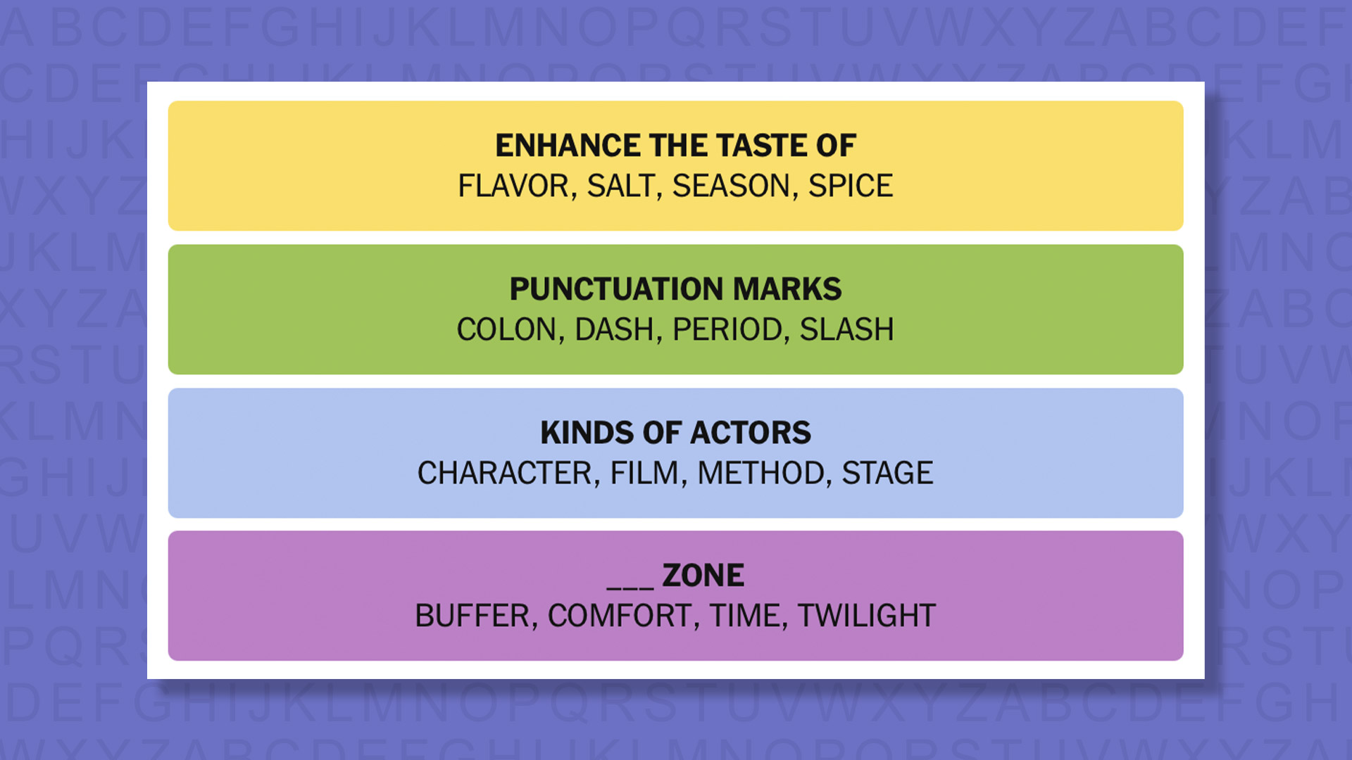 NYT Connections answers for game 888 on a purple background