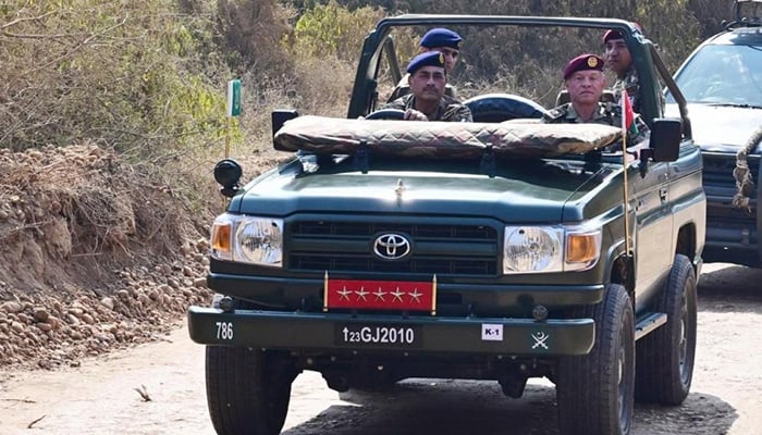 Field Marshal Asim Munir rides with Jordanian King Abdullah during his visit to Tilla Field Shooting Ranges. — ISPR