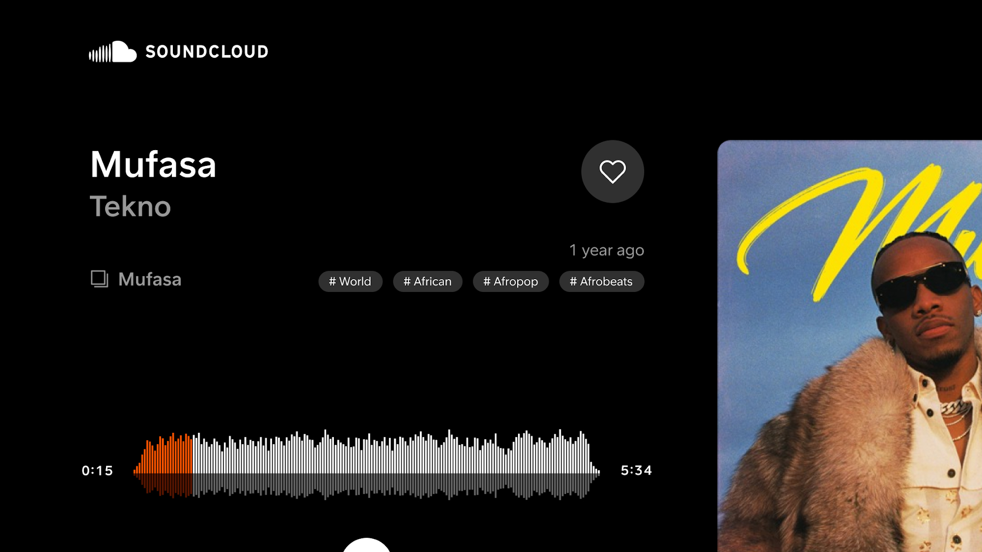 A screenshot from SoundCloud for Android Auto