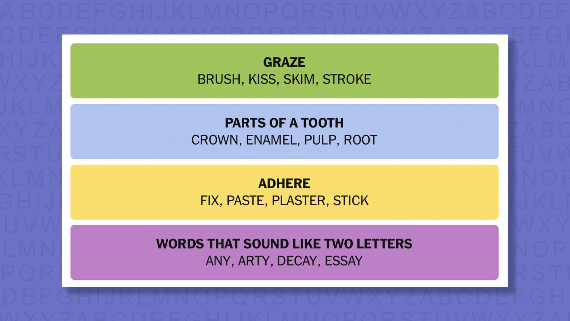 NYT Connections answers for game 893 on a purple background