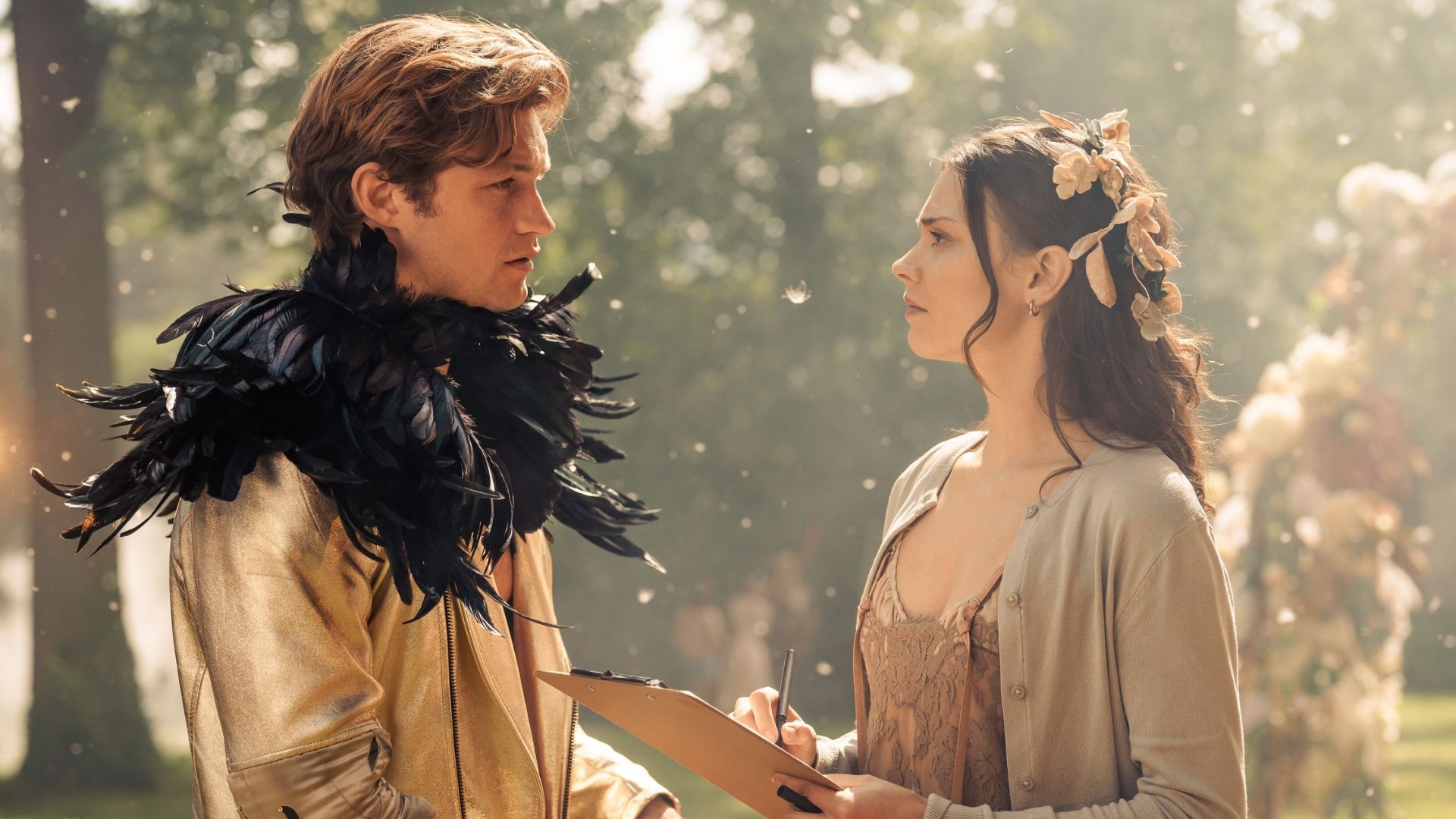 James and Ruby talk to each other at a party