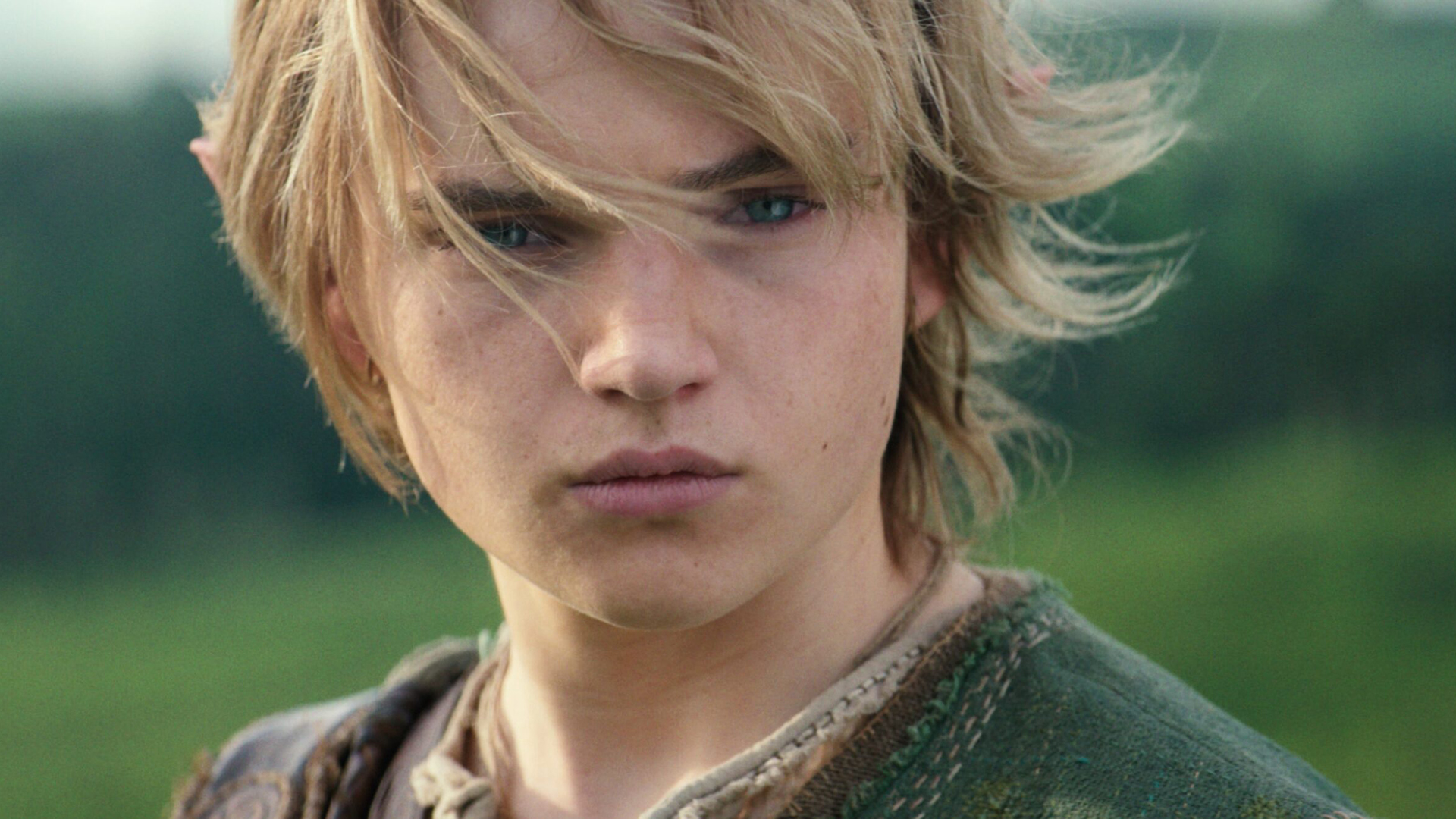 A close-up of Benjamin Evan Ainsworth's Link in The Legend of Zelda movie