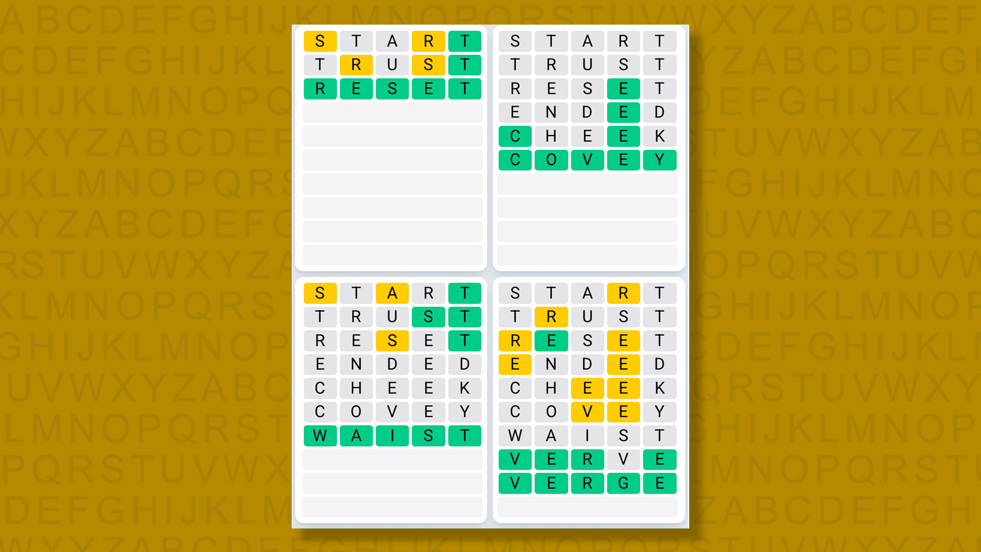 Quordle Daily Sequence answers for game 1407 on a yellow background