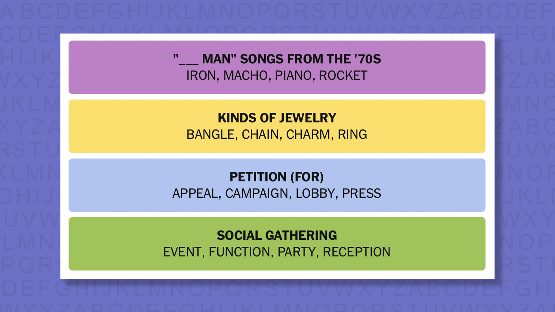 NYT Connections answers for game 906 on a purple background