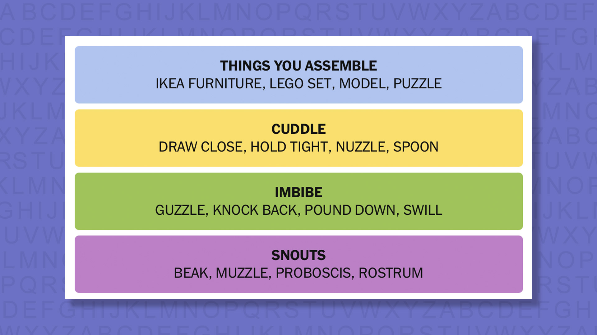 NYT Connections answers for game 907 on a purple background