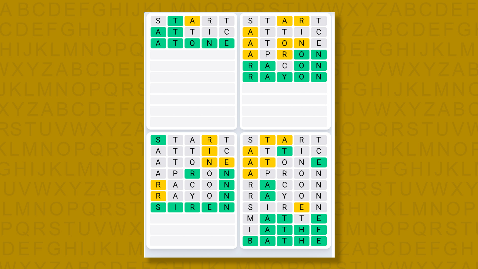 Quordle Daily Sequence answers for game 1413 on a yellow background