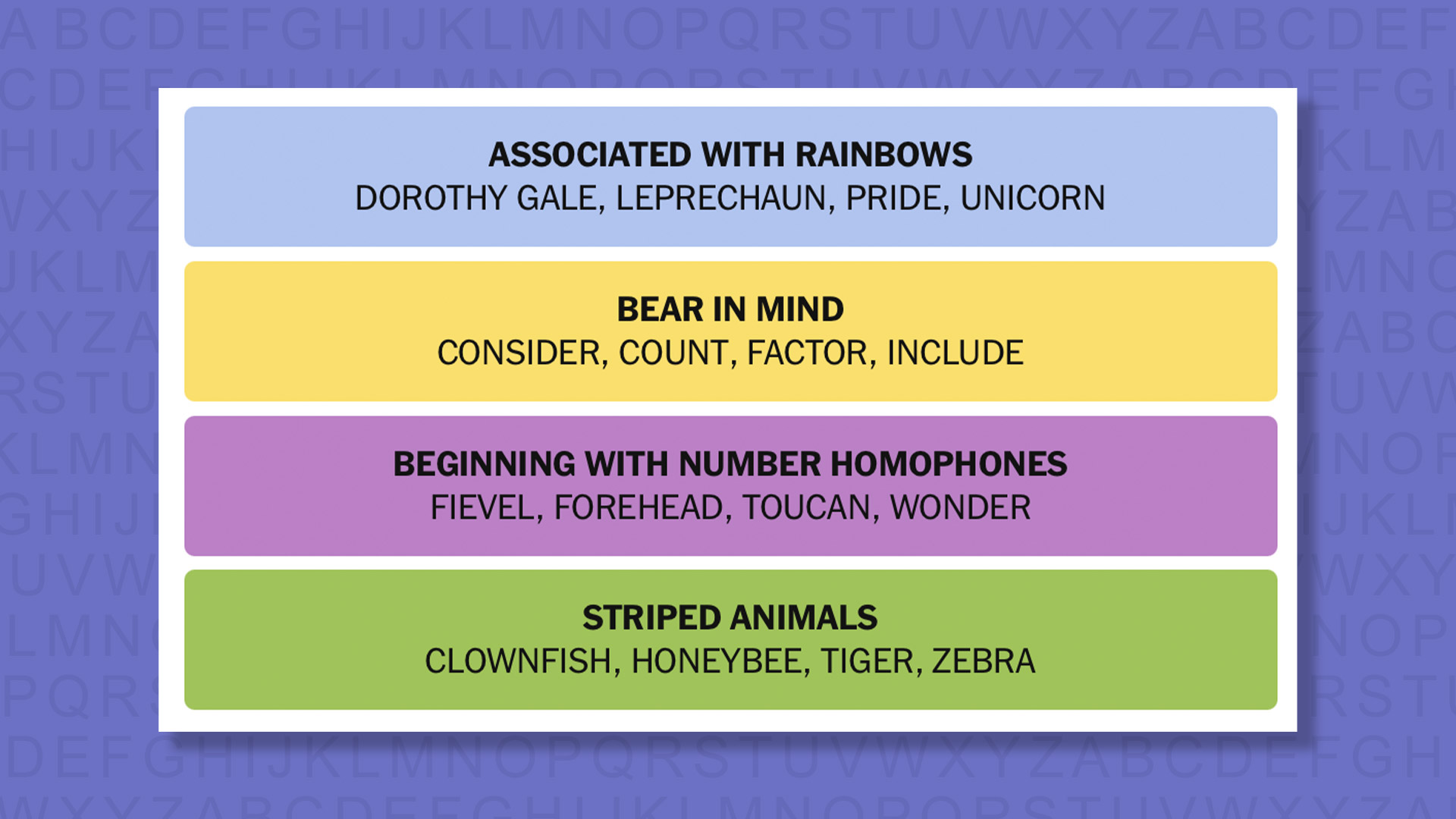 NYT Connections answers for game 912 on a purple background