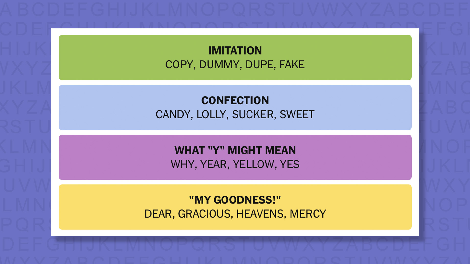 NYT Connections answers for game 913 on a purple background