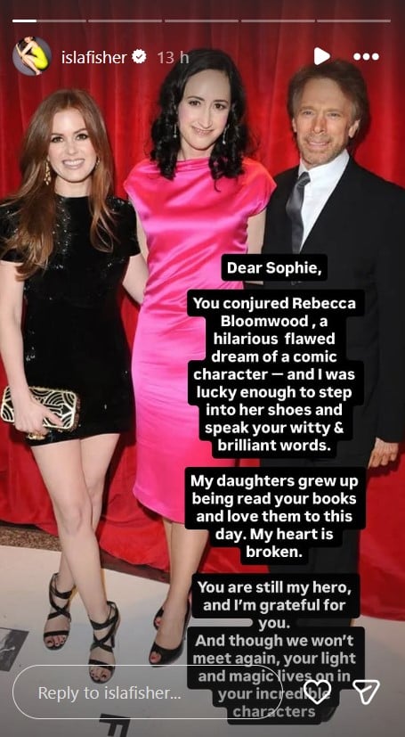 Isla Fisher offers condolences on the death of Confessions of a Shopaholic author