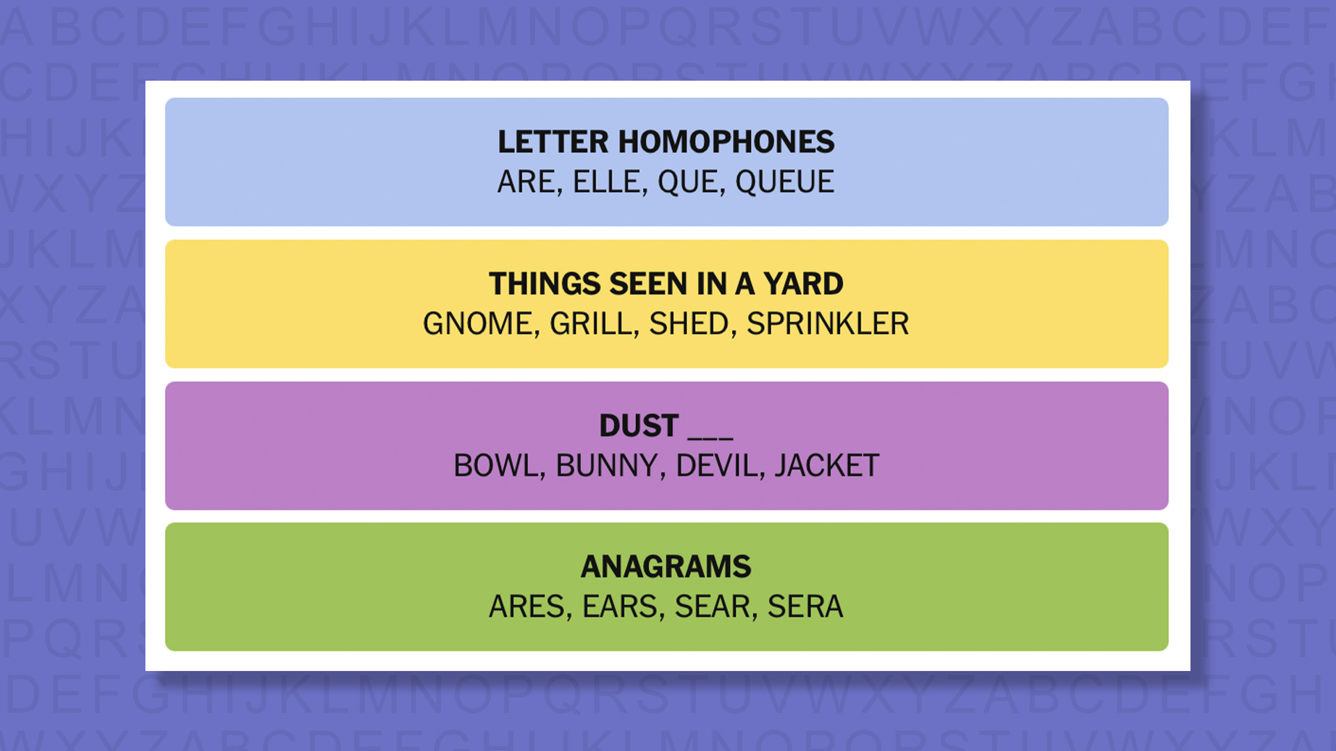 NYT Connections answers for game 914 on a purple background