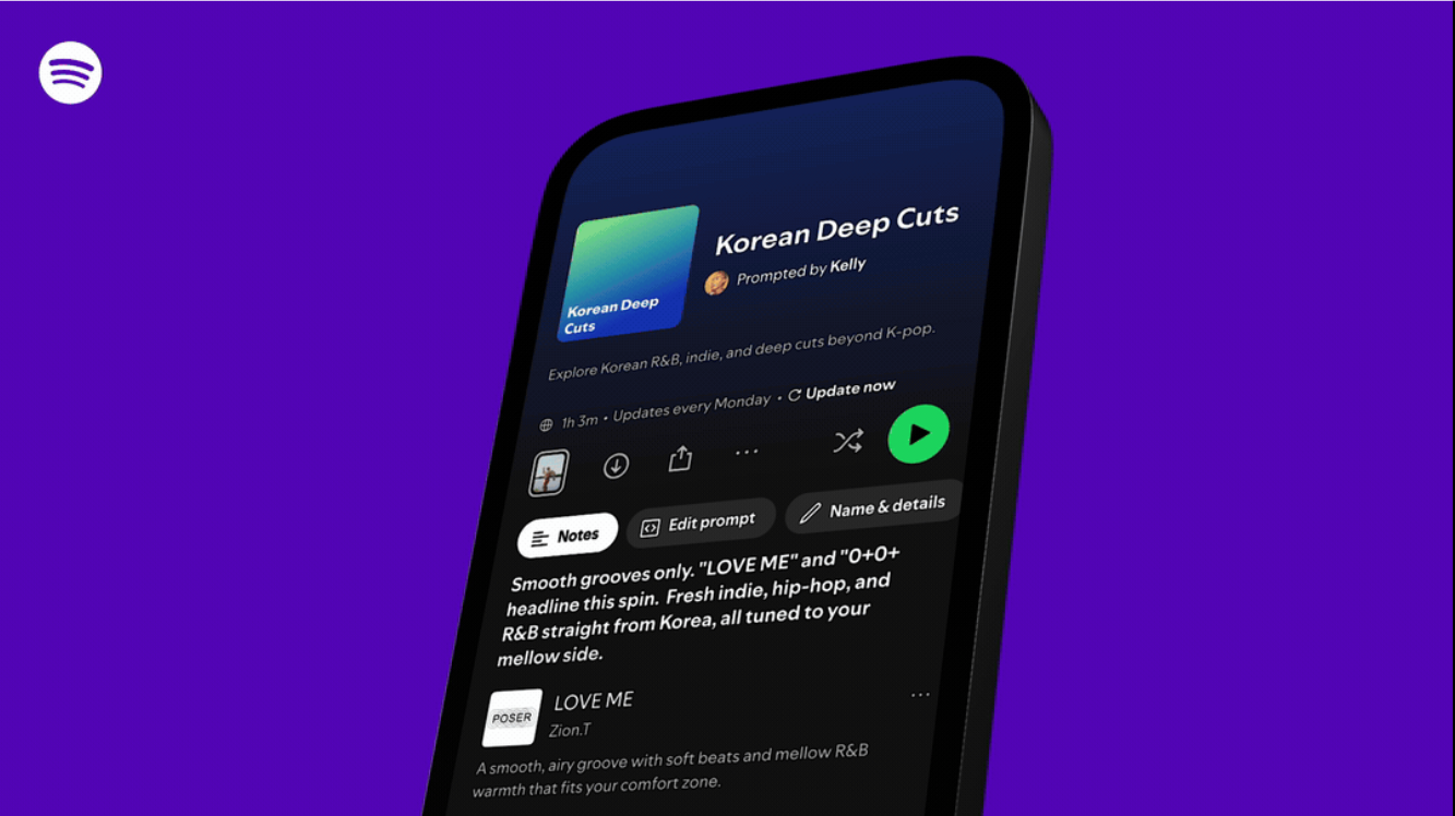 An iPhone showing a completed requested playlist in Spotify with song descriptions