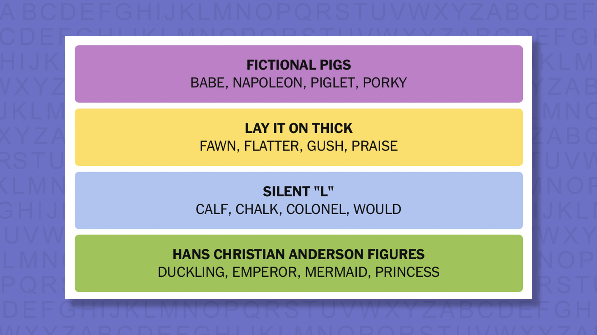 NYT Connections answers for game 917 on a purple background