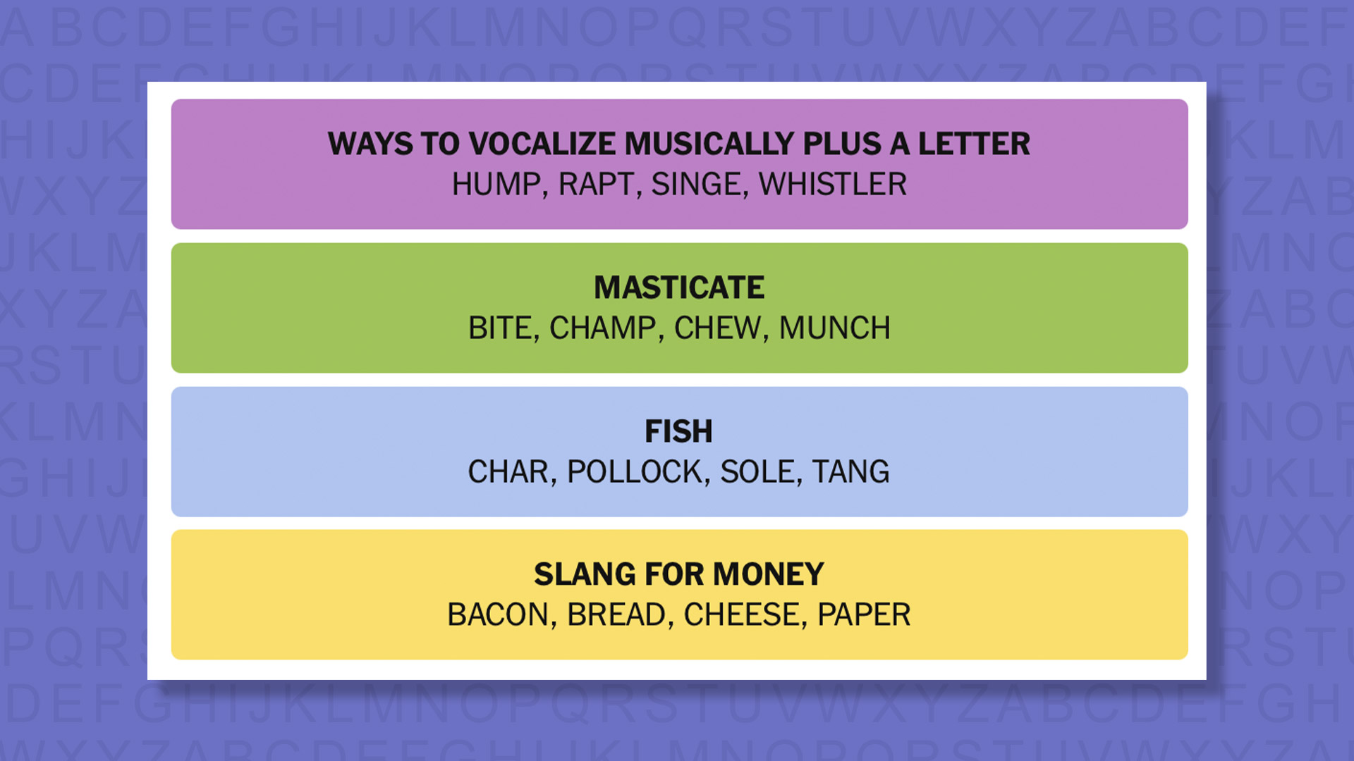 NYT Connections answers for game 927 on a purple background