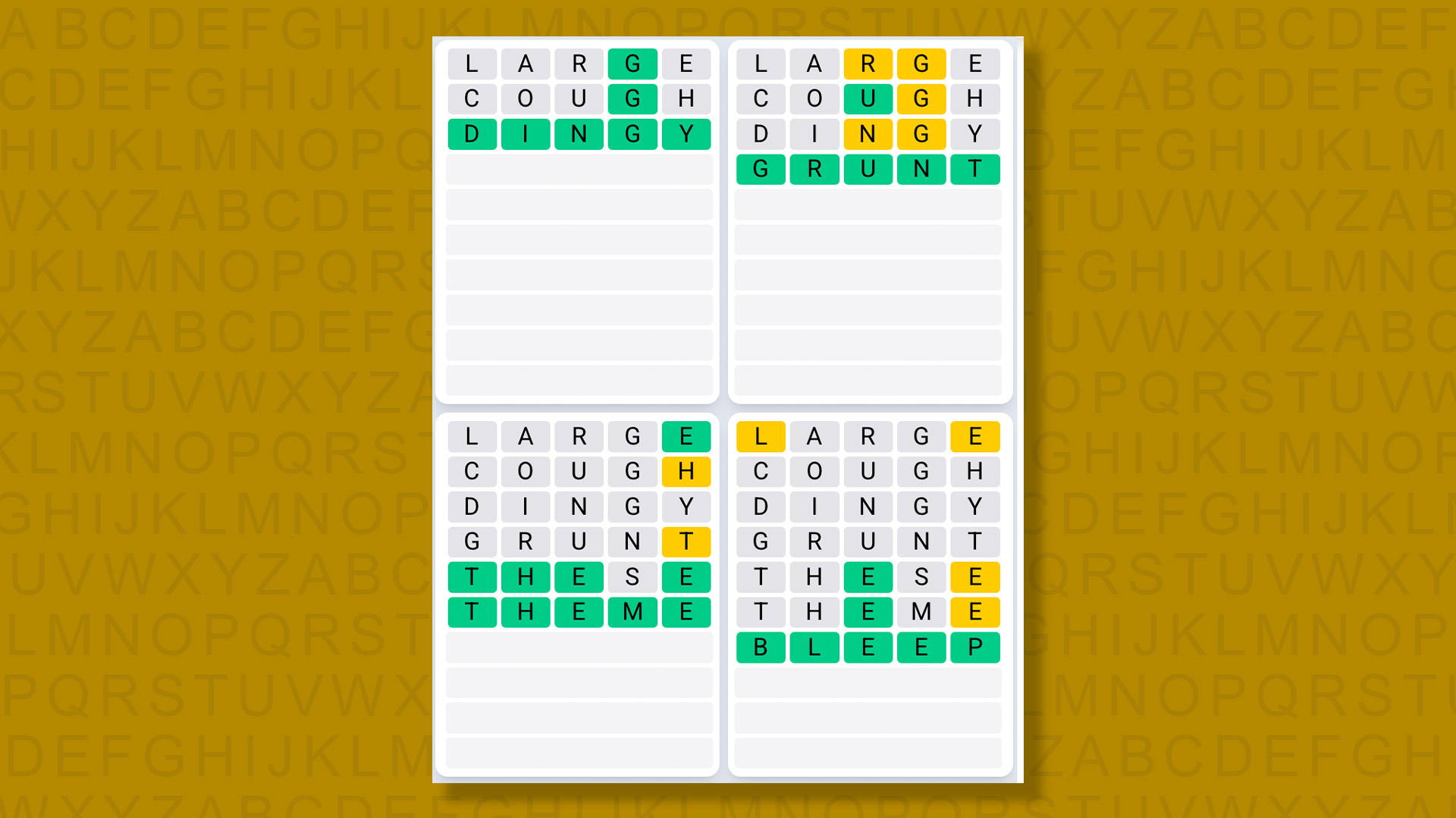 Quordle Daily Sequence answers for game 1434 on a yellow background