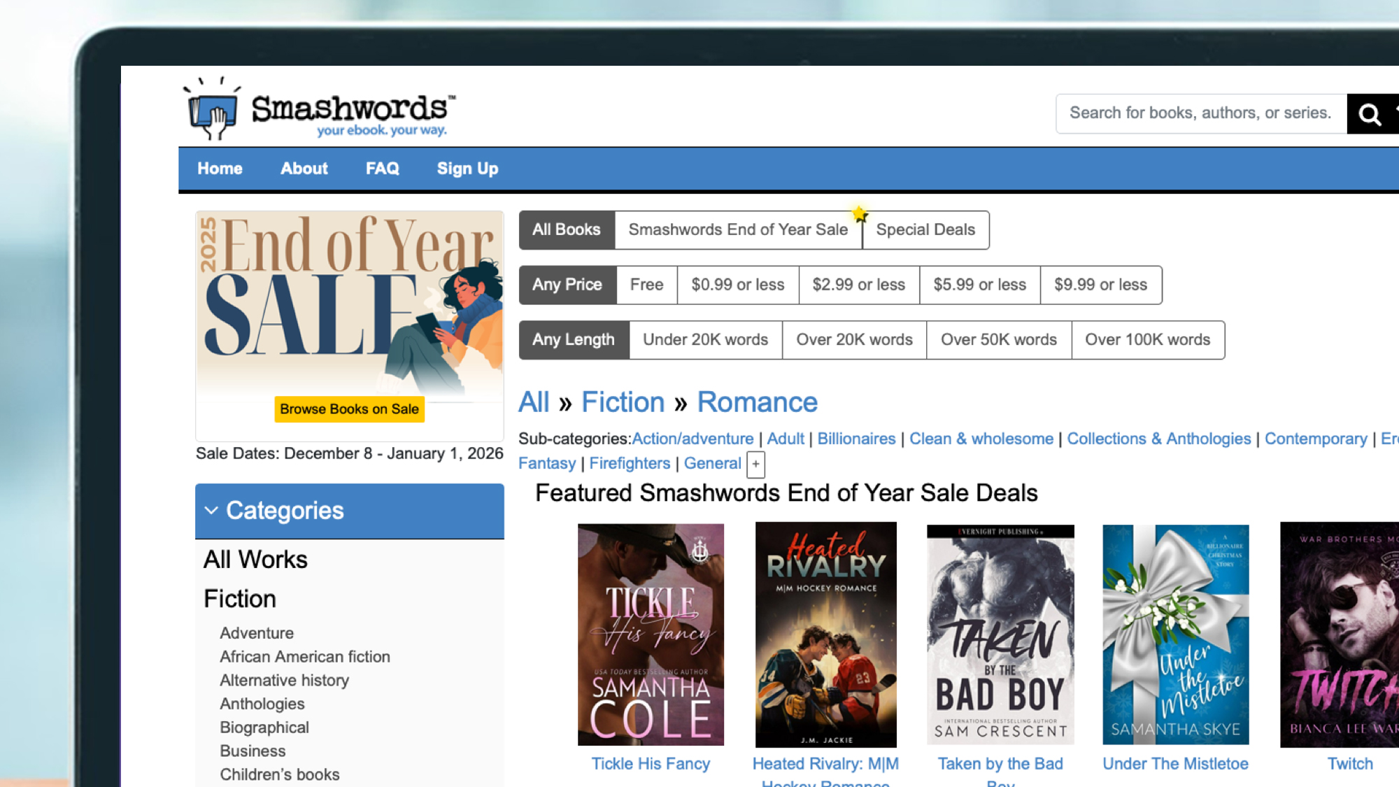 A portable screen showing the Smashwords website