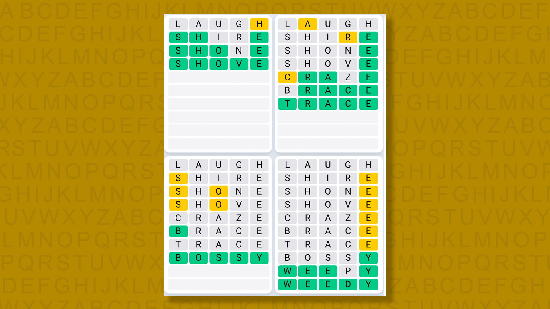 Quordle Daily Sequence answers for game 1435 on a yellow background
