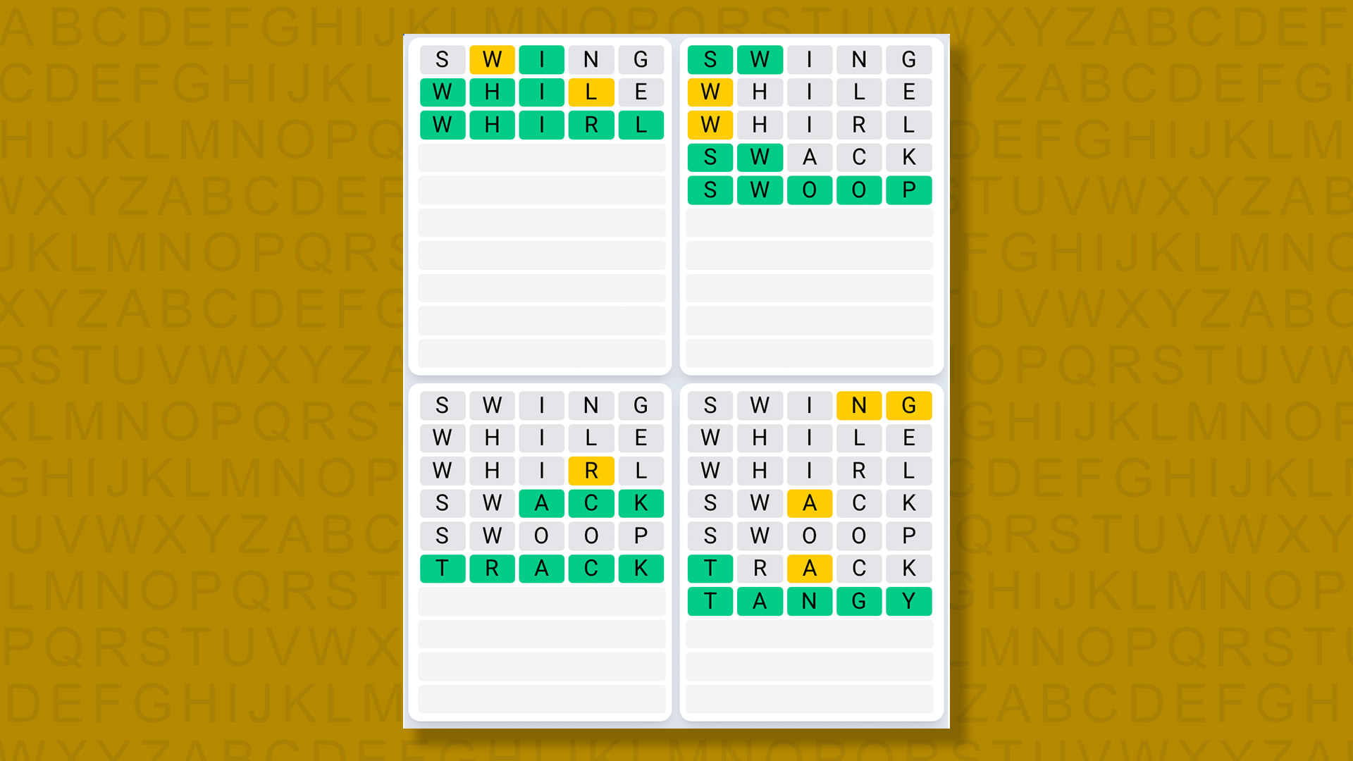 Quordle Daily Sequence answers for game 1436 on a yellow background