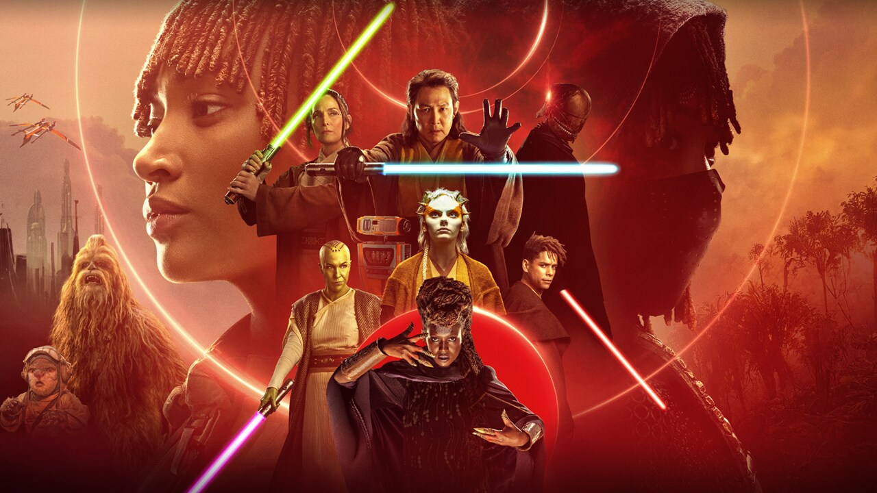 The main promotional artwork for Star Wars: The Acolyte, showing the Disney Plus series' lead in various poses