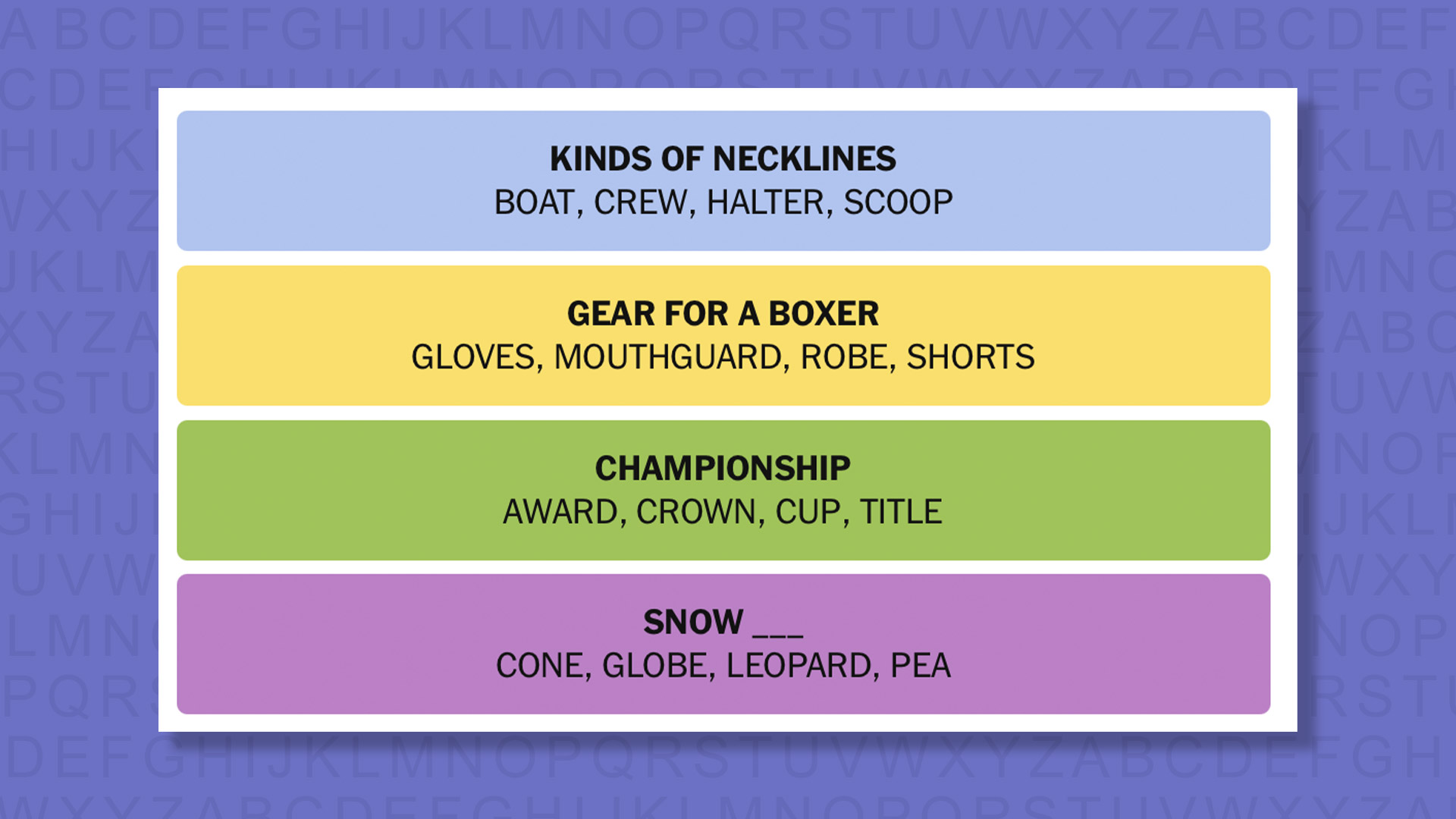 NYT Connections answers for game 958 on a purple background