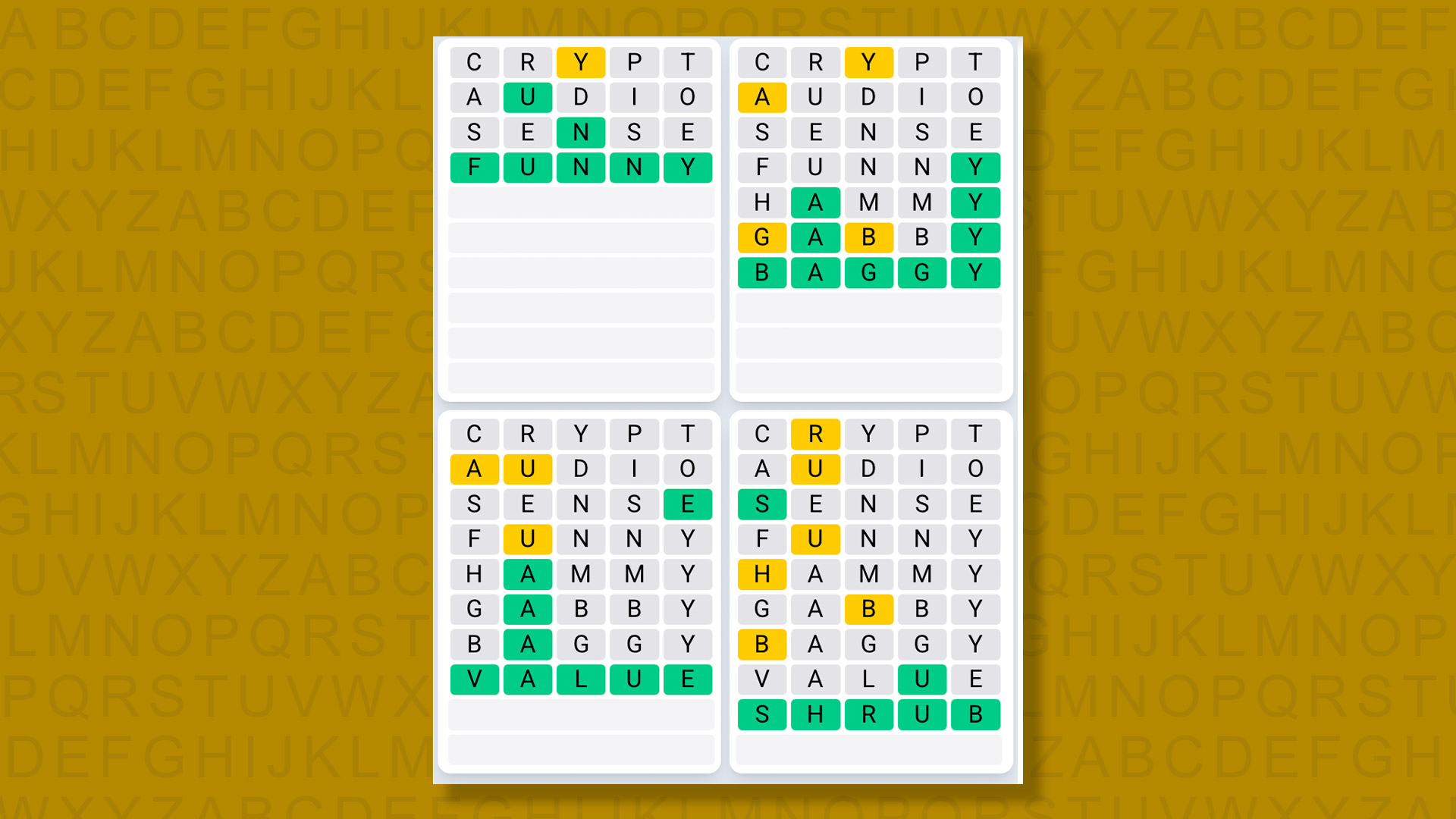 Quordle Daily Sequence answers for game 1461 on a yellow background