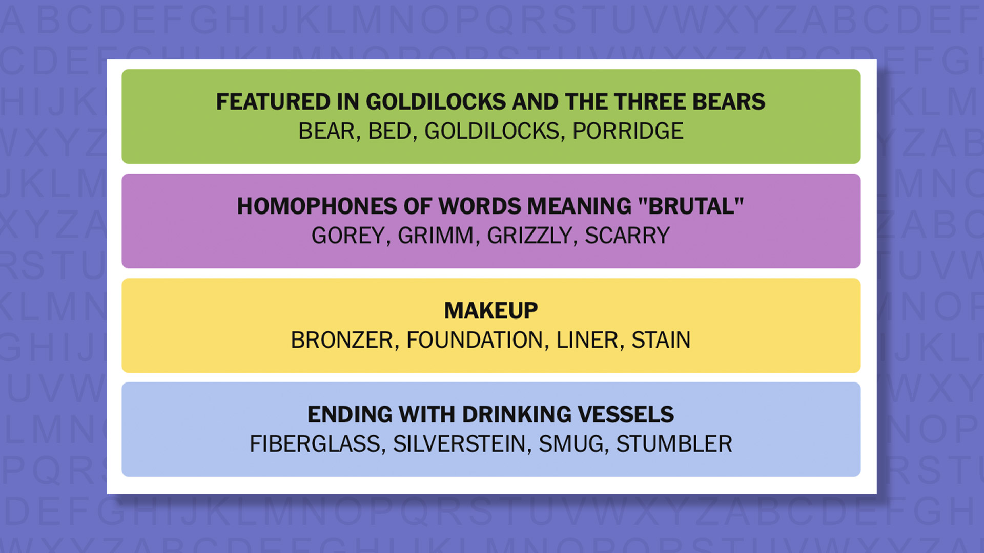 NYT Connections answers for game 963 on a purple background