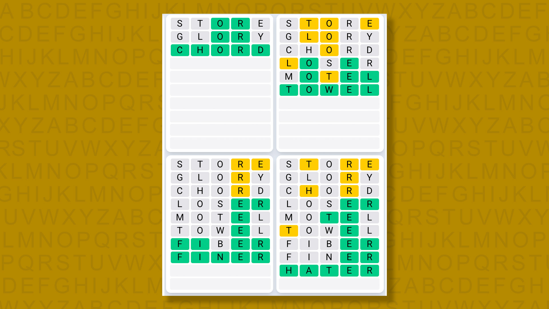 Quordle Daily Sequence answers for game 1467 on a yellow background