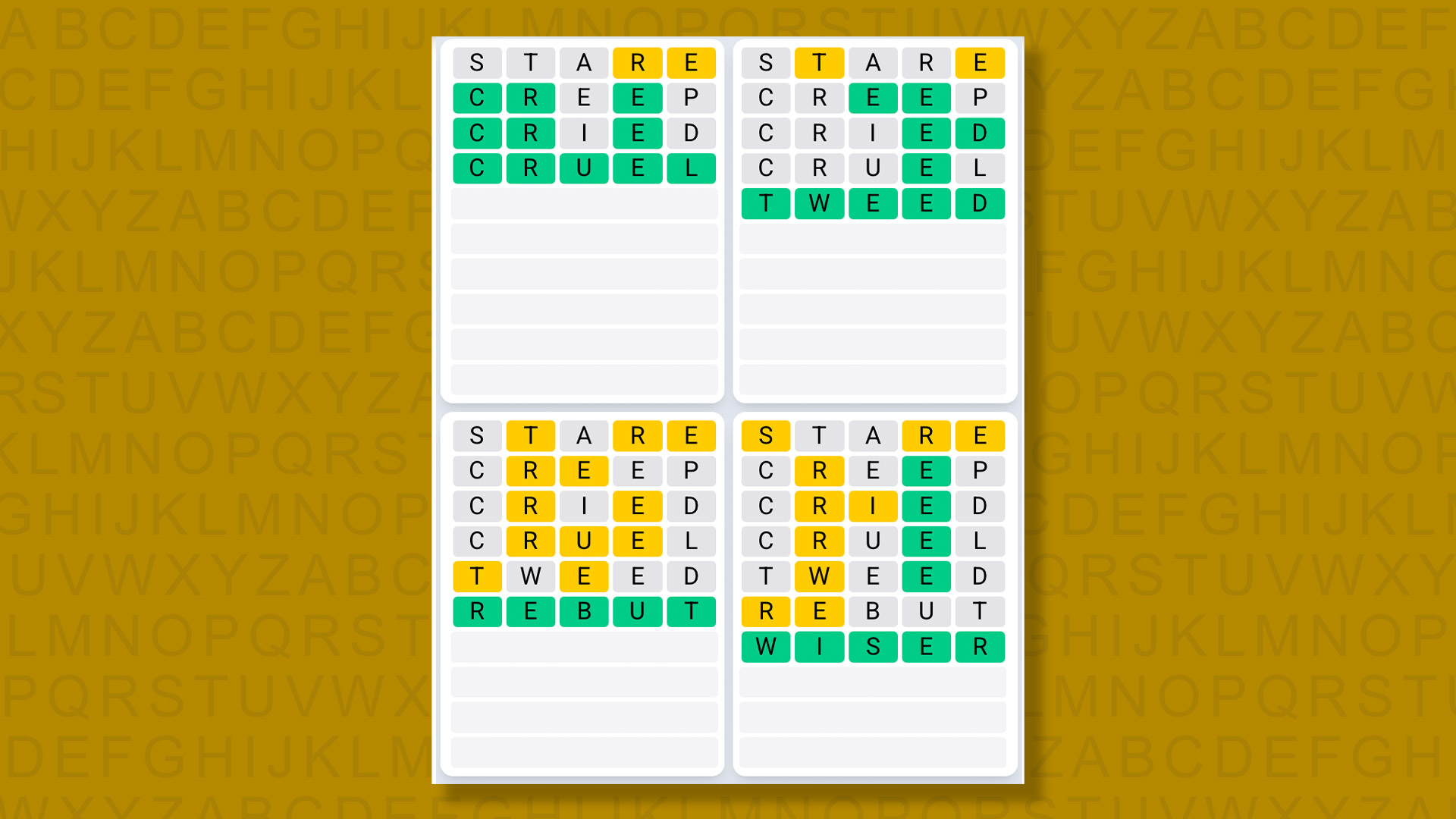Quordle Daily Sequence answers for game 1469 on a yellow background