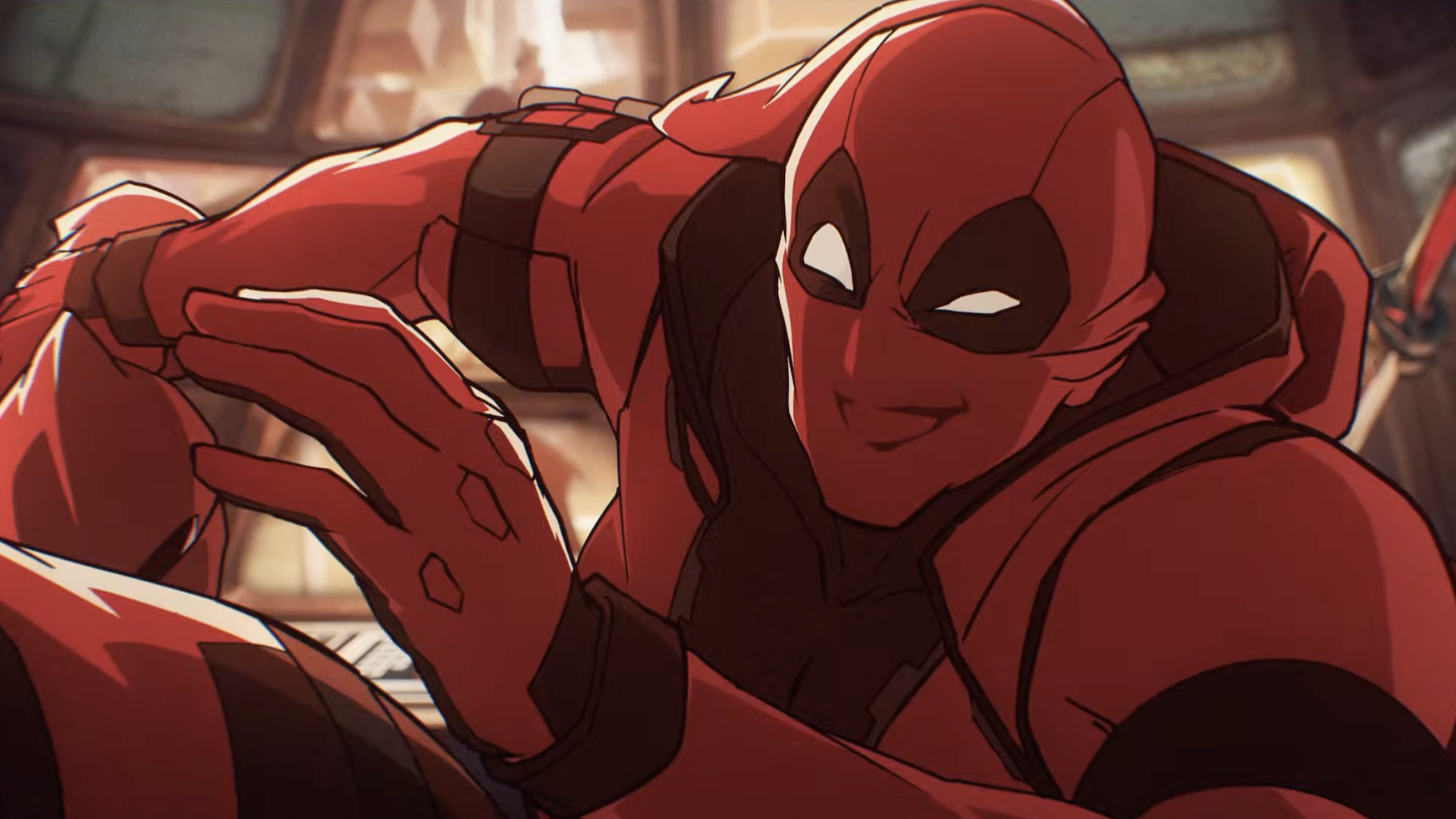 Deadpool turns to the camera