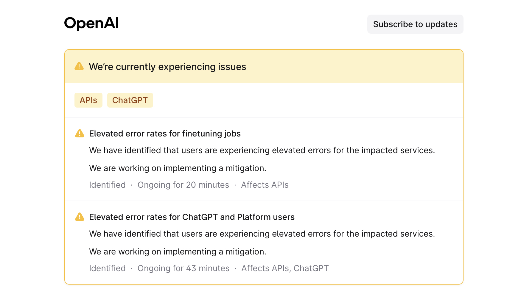 OpenAI issues on February 3, 2026