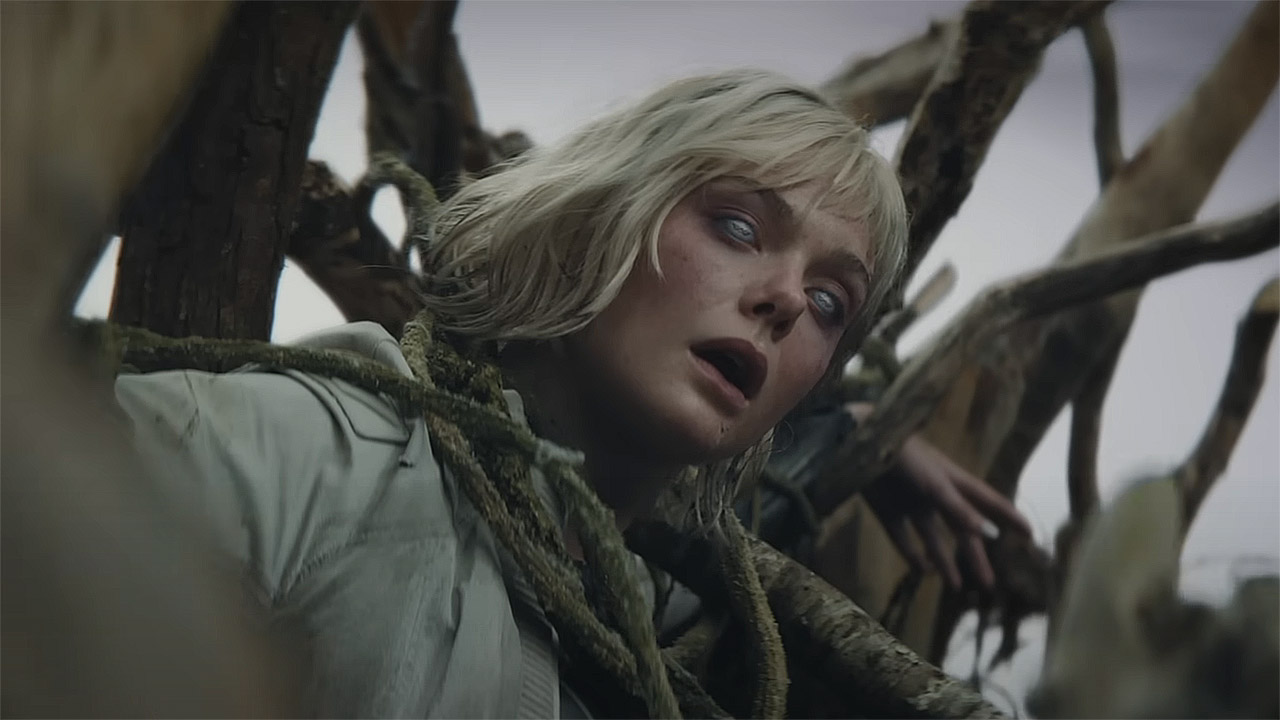 Thia's eyes roll back into her head to reveal that she is a Weyland-Yutani synthetic android in Predator: Badlands