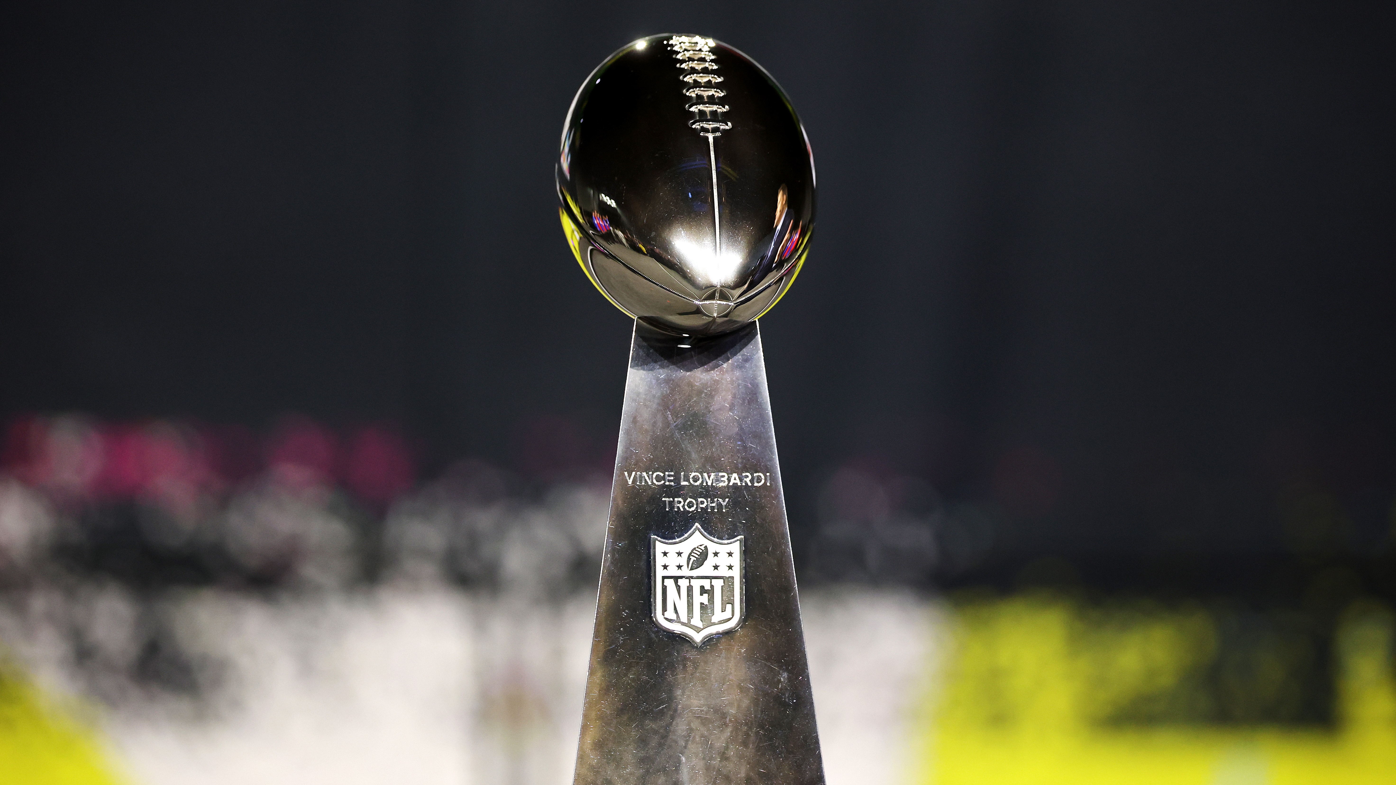 A detailed view of the Vince Lombardi Trophy during Super Bowl LX Opening Night at the San Jose McEnery Convention Center on February 2, 2026 in San Jose, California.