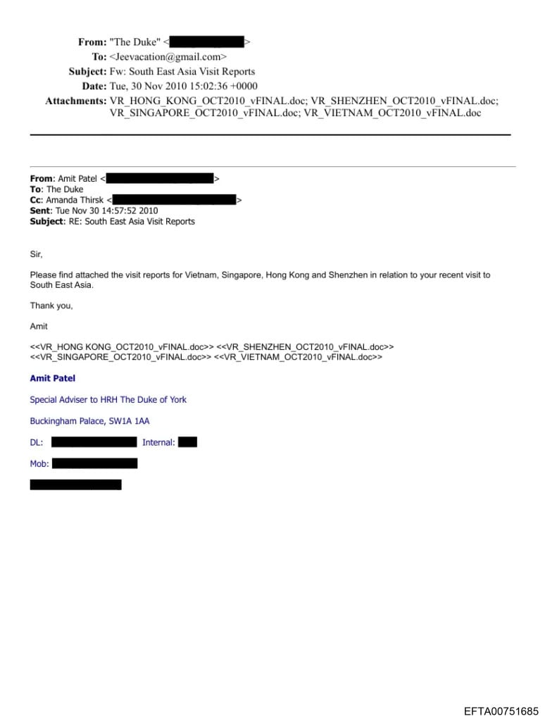 Andrew receives email at 14.57 and forwards it to Epstein 5 minutes later at 15.02