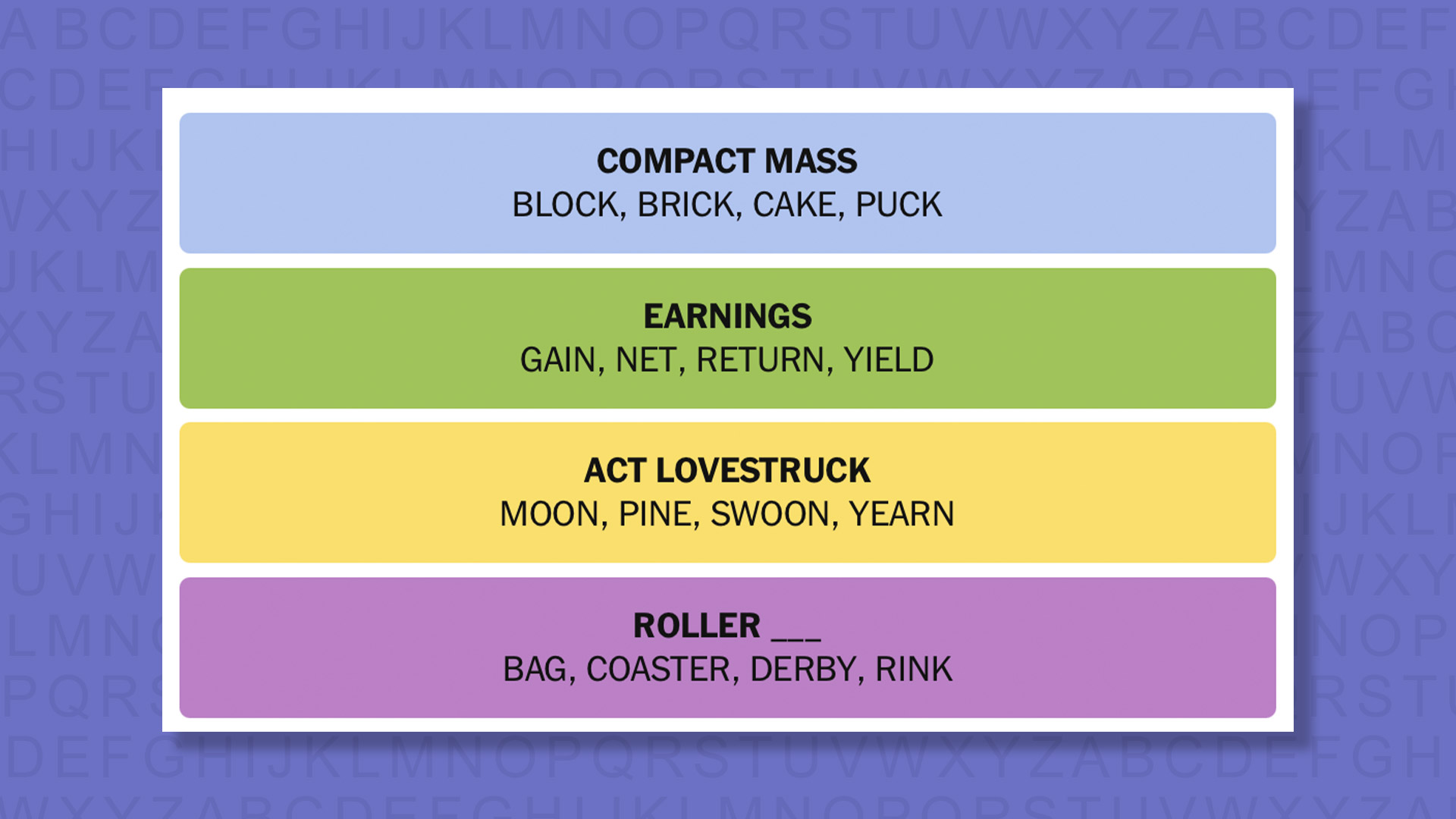 NYT Connections answers for game 976 on a purple background