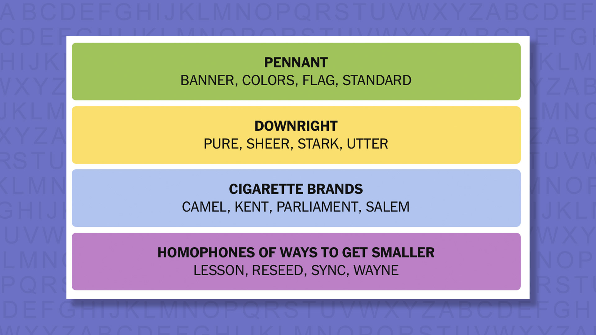 NYT Connections answers for game 978 on a purple background