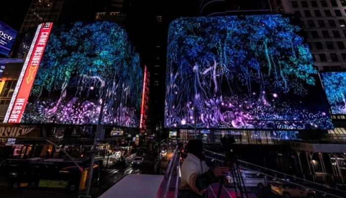 A hand-painted animation by Eeman Masood displayed on billboards in Times Square in New York City, USA. — Instagram/@eeman.masood